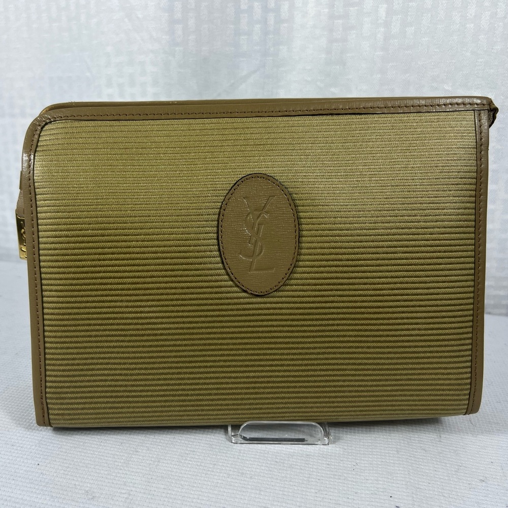 7034: Vintage Yves Saint Laurent YSL Ribbed Canvas Clutch Pouch